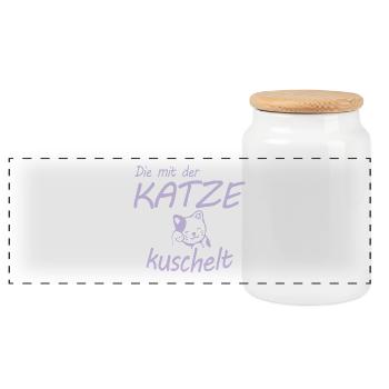 Die mit der Katze kuschelt Geschenk - Panorama Keksdose mit Holzdeckel - Weiß - Vorne