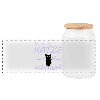Die mit der Katze schmust Geschenk - Panorama Keksdose mit Holzdeckel - Weiß - Vorne