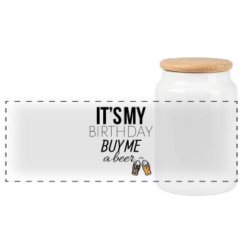 C'est mon anniversaire, donc me acheter une bière - Boîte à biscuits avec couvercle en bois - blanc - Devant