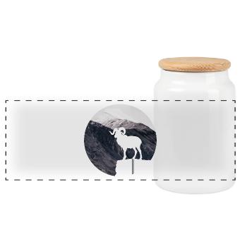 Randonnée design en plein air avec chèvre de montagne - panorama de montagne - Boîte à biscuits avec couvercle en bois - blanc - Devant