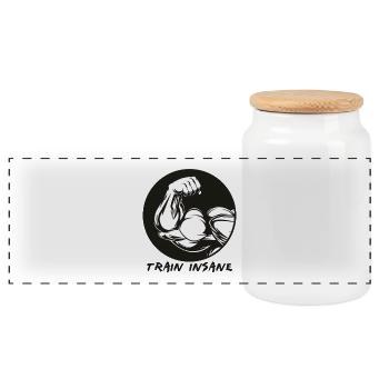 TRAIN INSANE | Fitness motivation muscles - Panoramic Cookie Jar with Wooden Lid - white - Front