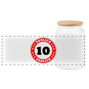 Endlich 10 Geburtstag - Panorama Keksdose mit Holzdeckel - Weiß - Vorne