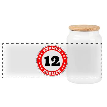 Endlich 12 Geburtstag - Panorama Keksdose mit Holzdeckel - Weiß - Vorne