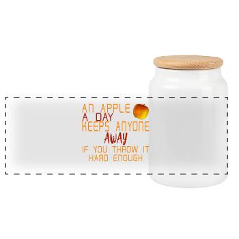 Ein Apfel am Tag - Geschenkidee Lustiger Spruch - Panorama Keksdose mit Holzdeckel - Weiß - Vorne