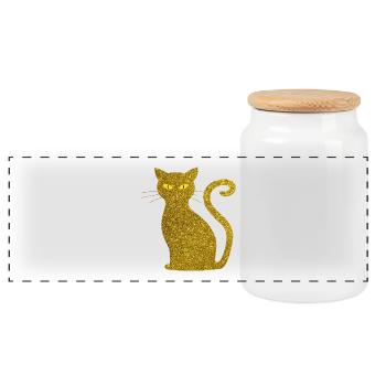 Chat d'or - Golden Cat Glitter Glitter or - Boîte à biscuits avec couvercle en bois - blanc - Devant