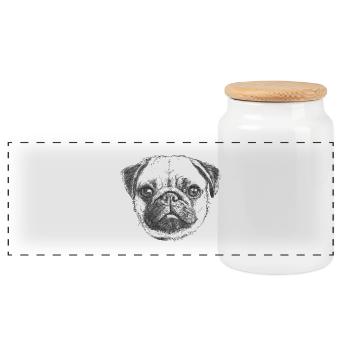 PUG | MOPS - DRAWN - Panoramic Cookie Jar with Wooden Lid - white - Front