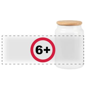6+ / 6/6 / Six / Birthday / 3c - Panoramic Cookie Jar with Wooden Lid - white - Front