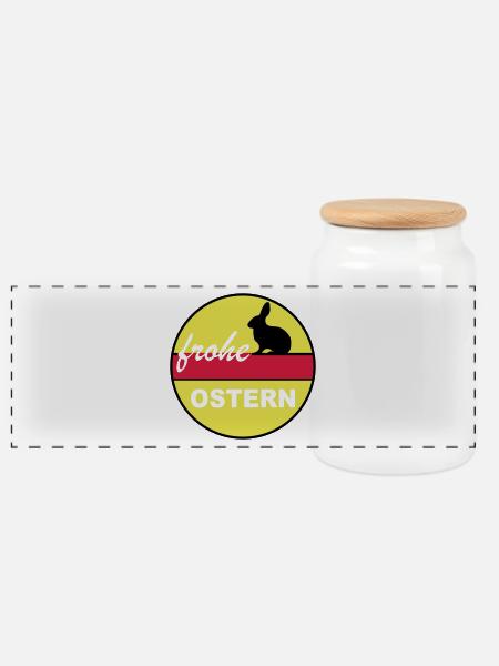 Frohe Ostern 3c - Panorama Keksdose mit Holzdeckel - Weiß