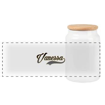 First name Vanessa - Panoramic Cookie Jar with Wooden Lid - white - Front