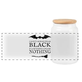 Black or Naked. With bat and broom. - Panoramic Cookie Jar with Wooden Lid - white - Front