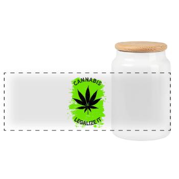 Legalize it Cannabis - Legalization Marijuana THC - Panoramic Cookie Jar with Wooden Lid - white - Front