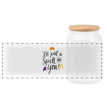 Halloween. Witches I'll put a spell on you. Witches. - Panoramic Cookie Jar with Wooden Lid - white - Front