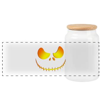 Grimace de citrouille d'Halloween - idée cadeau visage - Boîte à biscuits avec couvercle en bois - blanc - Devant
