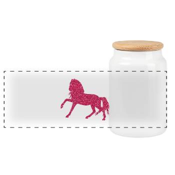 Pink Glitter Horse - Glitzerndes Pferd Pink Pferde - Panorama Keksdose mit Holzdeckel - Weiß - Vorne