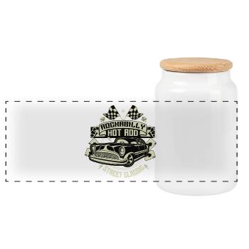 Rockabilly Hotrod - Panoramic Cookie Jar with Wooden Lid - white - Front