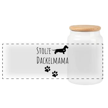 Stolze Dackelmama - Panorama Keksdose mit Holzdeckel - Weiß - Vorne