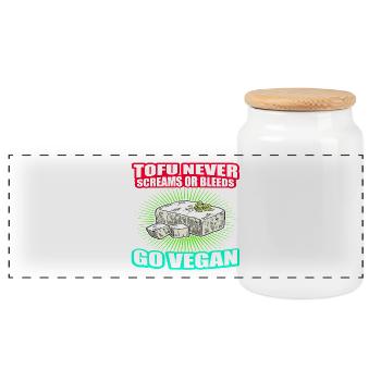 Tofu Never Screams Or Bleeds GO VEGAN - Panorama Keksdose mit Holzdeckel - Weiß - Vorne