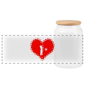 I Love Bow Sports - Archery Arrow Bow - Panoramic Cookie Jar with Wooden Lid - white - Front