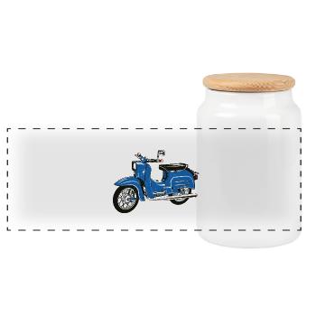 Simson Schwalbe blau - Panorama Keksdose mit Holzdeckel - Weiß - Vorne