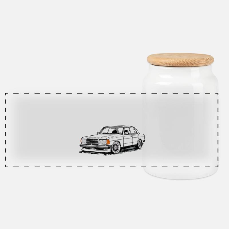 W123 Silhouette - Panorama Keksdose mit Holzdeckel - Weiß