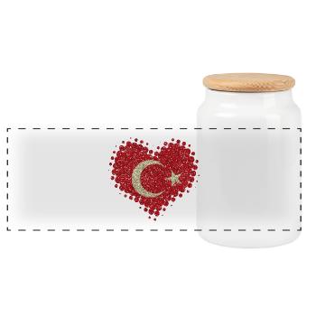 I love Turkey turkish heart Türkiye Cumhuriyeti - Panoramic Cookie Jar with Wooden Lid - white - Front