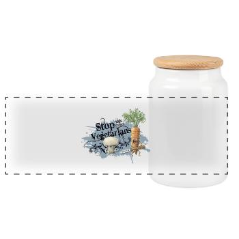 shirt motiv gemüse stop vegetarians blaugrau - Panorama Keksdose mit Holzdeckel - Weiß - Vorne