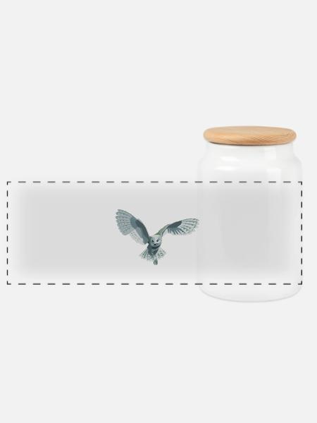 barn owl - Panoramic Cookie Jar with Wooden Lid - white