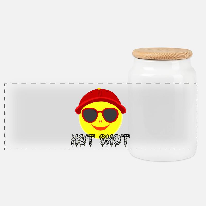 Smiley avec l'été casquette lunettes de soleil chaleur chaud - Boîte à biscuits avec couvercle en bois - blanc