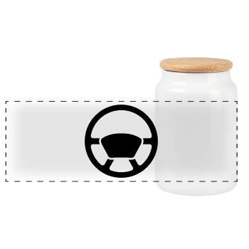 Steering wheel car - Panoramic Cookie Jar with Wooden Lid - white - Front