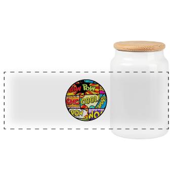 Comic style - Panoramic Cookie Jar with Wooden Lid - white - Front
