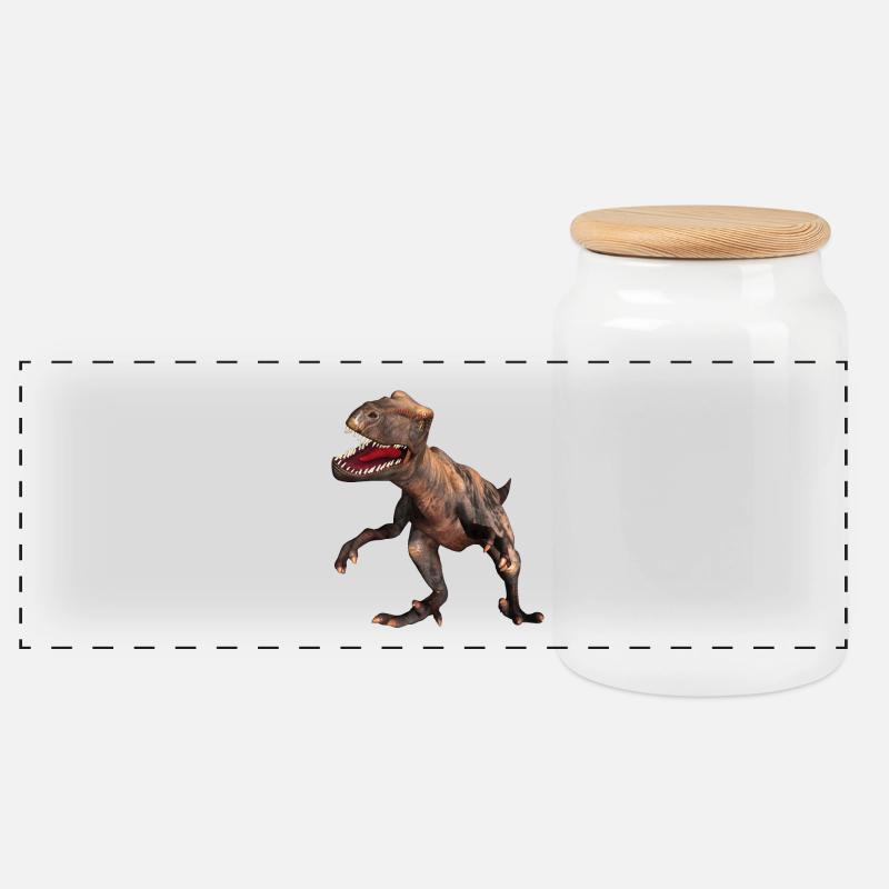 Velociraptor Dinosaurier 11 - Panorama Keksdose mit Holzdeckel - Weiß