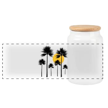 Palm trees, sun, summer and holidays in the South Seas - Panoramic Cookie Jar with Wooden Lid - white - Front