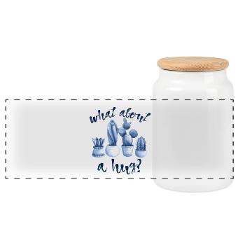 what about a hug? - Panoramic Cookie Jar with Wooden Lid - white - Front