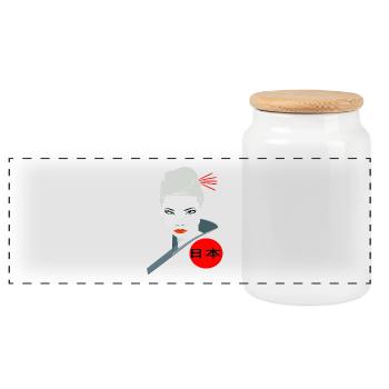 Japan Japanese woman angry Ninja fighter Asian girl - Panoramic Cookie Jar with Wooden Lid - white - Front
