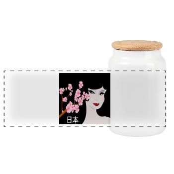 Japanerin Kirschblüten Japan Geisha Geschenk Kanji - Panorama Keksdose mit Holzdeckel - Weiß - Vorne