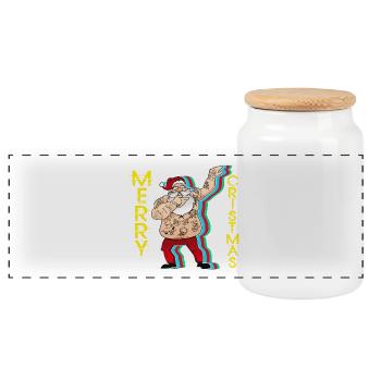Dab Santa Geschenk Weihnachten Christmas Dabb - Panorama Keksdose mit Holzdeckel - Weiß - Vorne