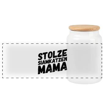Stolze Siamkatze Mama - Panorama Keksdose mit Holzdeckel - Weiß - Vorne