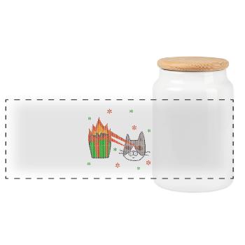 Ugly Christmas Laser Katze Schneeflocken Geschenk - Panorama Keksdose mit Holzdeckel - Weiß - Vorne
