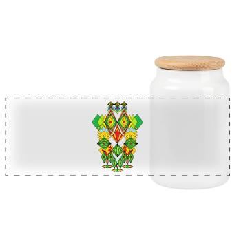 Abstract faces drawing Crazy Art colored - Panoramic Cookie Jar with Wooden Lid - white - Front