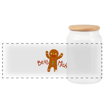 Lebkuchen Beiss mich Geschenk Keks Schoko X-Mas - Panorama Keksdose mit Holzdeckel - Weiß - Vorne