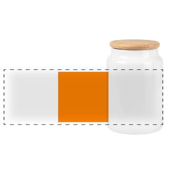 Quadrat orange - Panorama Keksdose mit Holzdeckel - Weiß - Vorne