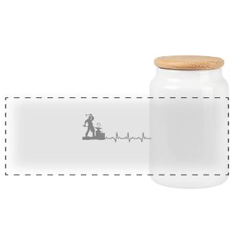 Blacksmith heartbeat gift hammer iron profession job - Panoramic Cookie Jar with Wooden Lid - white - Front