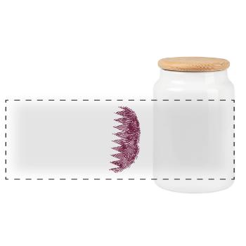 Qatar Shirt · Flag · DNA · fingerprint - Panoramic Cookie Jar with Wooden Lid - white - Front