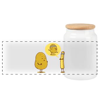 Potato fries diet gift birthday Christmas - Panoramic Cookie Jar with Wooden Lid - white - Front