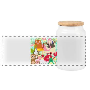 Colorful wildlife! - Panoramic Cookie Jar with Wooden Lid - white - Front