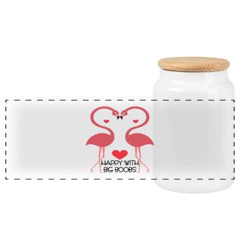Sex Brüste Boobs Titten Flamingo Herz Liebe Glück - Panorama Keksdose mit Holzdeckel - Weiß - Vorne