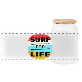 Surfer surfing surf sea lake waves holiday gift - Panoramic Cookie Jar with Wooden Lid - white - Front