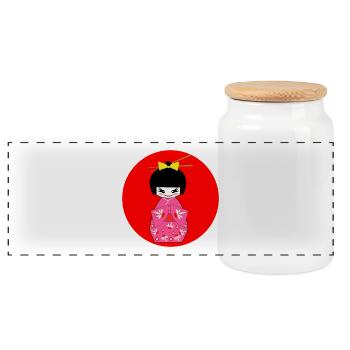 Kimono Fille Japon Japonais Rose Rouge - Boîte à biscuits avec couvercle en bois - blanc - Devant