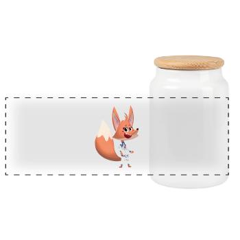 Fox "Hannah" - funny forest animal for children - Panoramic Cookie Jar with Wooden Lid - white - Front