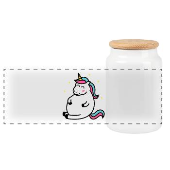 Fat Unicorn Thick Unicorn Curves Hunger Gift - Panoramic Cookie Jar with Wooden Lid - white - Front